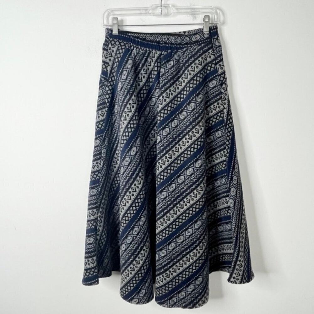 Idealsanxun Women's Wool Midi Skirt S Gray & Blue Patterned Pleated A-Line - Picture 7 of 10